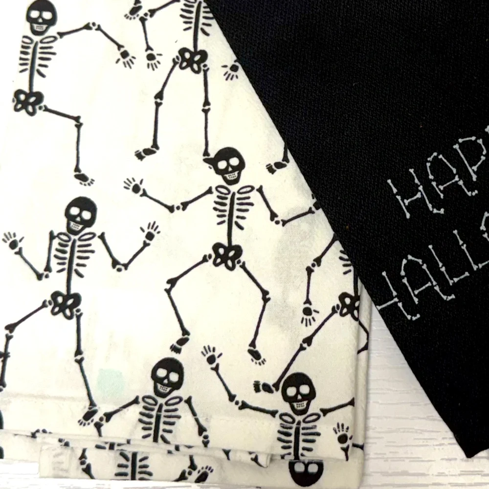 Target Bullseye Playground Halloween Kitchen Towels- Skeletons, Ghost Tassels